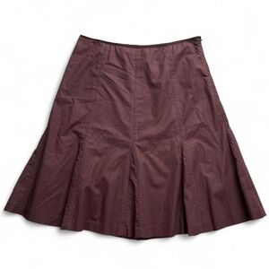 Y2K Brown Pleated Midi Skirt Women's Small Embroidered Boho Cottage Preppy
